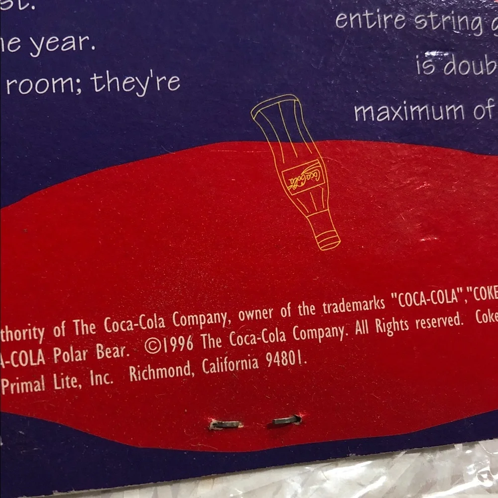 Vintage Coca Cola Polar Bear & Coke Bottle String Lights from 1996